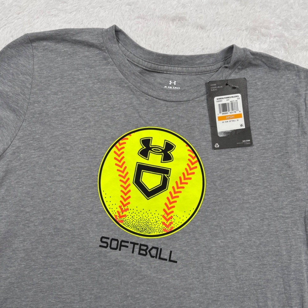 Under Armour UA Softball T-Shirt Women S Gray Neon Yellow Short‎ Slv Gift NEW